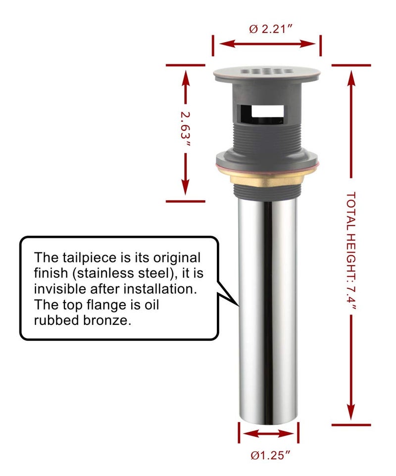 Purelux Grid Drain Strainer Assembly with Overflow for Bathroom Sink, Made of Brass Oil Rubbed Bronze - Image 2
